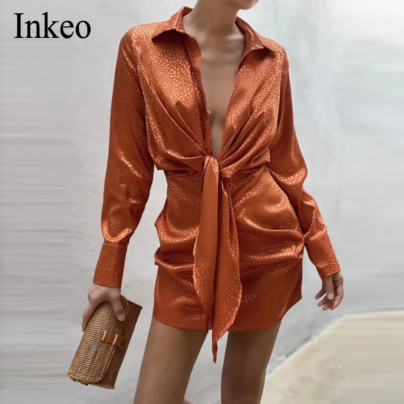 Sexy Deep V-neck Women's Shirt dress Spring Summer Fashion Lace up Pleated Satin print Mini dress Club Female Beach INKEO 1D103
Sexy Deep V-neck Women's Shirt dress Spring Summer Fashion Lace up Pleated Satin print Mini dress Club Female Beach INKEO 1D103