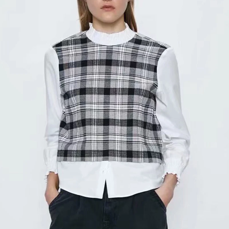 ZA Spring Autumn Women Plaid P Blouse Shirts 2021 Half High Collar Casual Chic Patchwork Top Long Sleeve Female Elegant Shirt
ZA Spring Autumn Women Plaid P Blouse Shirts 2021 Half High Collar Casual Chic Patchwork Top Long Sleeve Female Elegant Shirt