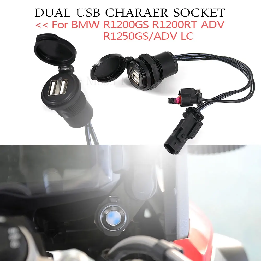 

Зарядное устройство с двумя USB-портами для мотоциклов, адаптер питания для прикуривателя, водонепроницаемый разъем для BMW R1200GS R1200RT R1250GS ADV LC