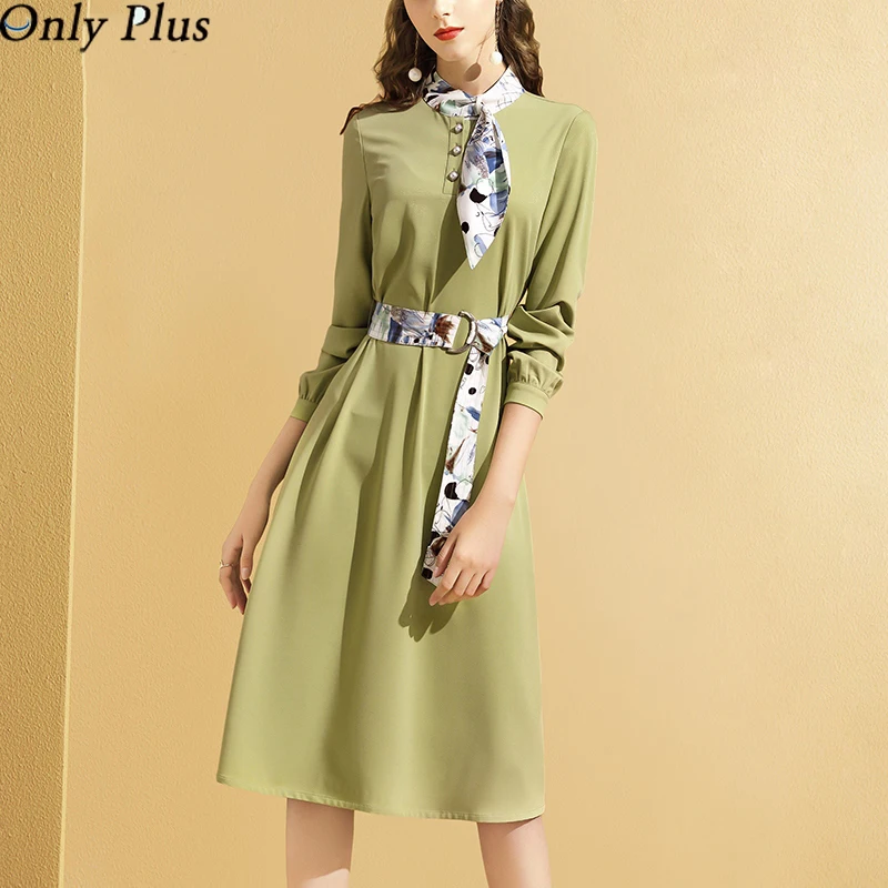 Only Plus Winter Green Slim Holiday Dress Scarf Collar Print Patchwork Dresses With Belt Long-sleeved Elegant Casual Beach Robe
Only Plus Winter Green Slim Holiday Dress Scarf Collar Print Patchwork Dresses With Belt Long-sleeved Elegant Casual Beach Robe