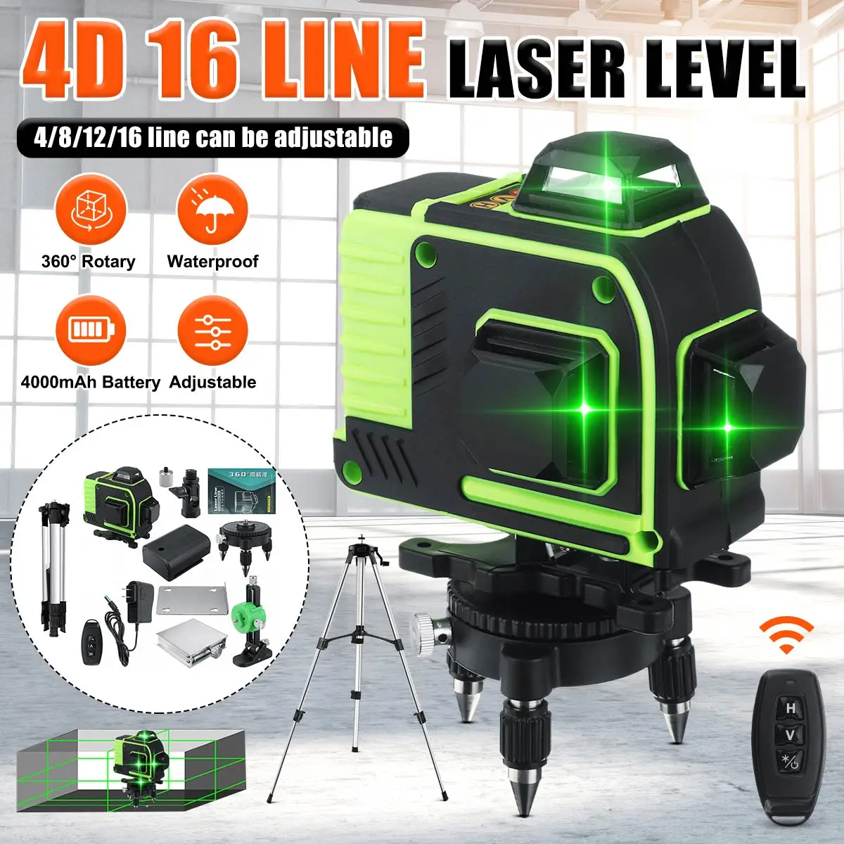 16 Lines 4D Laser Level Green Line Self-leveling 360° Horizontal And Vertical Cross Lines Super Powerful Green Laser Level
16 Lines 4D Laser Level Green Line Self-leveling 360° Horizontal And Vertical Cross Lines Super Powerful Green Laser Level