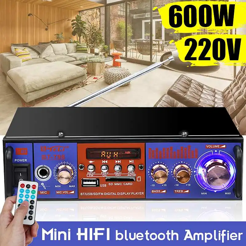 HIFI Digital bluetooth Audio Stereo Power Bass 600W Mini Amplifier SD FM Radio HIFI Power Amplifier Stereo Audio Music Player
HIFI Digital bluetooth Audio Stereo Power Bass 600W Mini Amplifier SD FM Radio HIFI Power Amplifier Stereo Audio Music Player