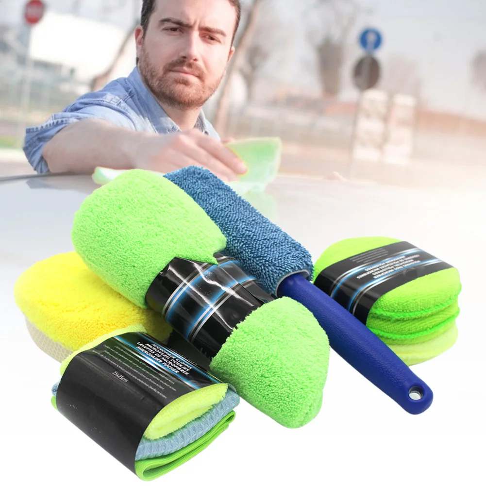 

Car Wash care Cleaning Kit Microfiber Car Wash Towel Super Absorbent Detailing Waxing Pads Tire Brush Cleaning Sponge 9Pcs