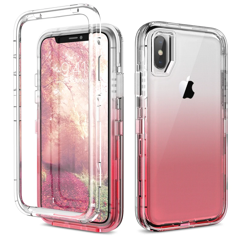 Градиентный чехол GrandEver 3 в 1 для iPhone 8 7 6 6s Plus XR X Xs прозрачный жесткий бампер из