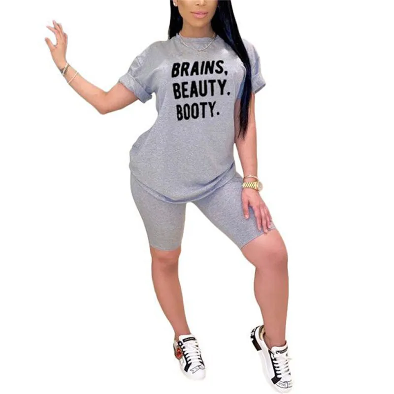 Женский комплект с шортами, топ с круглым вырезом и коротким рукавом с буквенным принтом, эластичные бриджи, домашний Пижамный костюм 
Женский комплект с шортами, топ с круглым вырезом и коротким рукавом с буквенным принтом, эластичные бриджи, домашний Пижамный костюм
