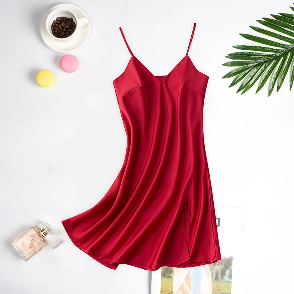 Sexy Satin Silk Nightdress Women's Nightgown Slips Strap V-neck Sexy Sleepwear Nightwear Femme Solid Sleepshirts Dressing Gowns 
Sexy Satin Silk Nightdress Women's Nightgown Slips Strap V-neck Sexy Sleepwear Nightwear Femme Solid Sleepshirts Dressing Gowns