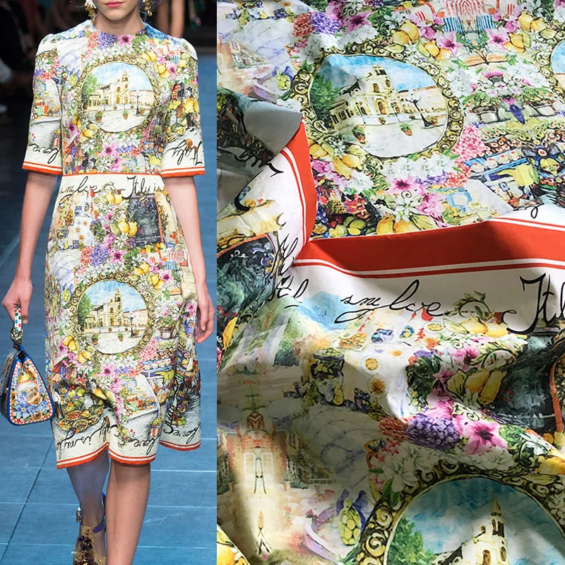145cm Width European Retro Landscape Castle Printed Cotton Poplin Fabric Cloth Custom Brand Clothing Blouse Fabric For Dress
145cm Width European Retro Landscape Castle Printed Cotton Poplin Fabric Cloth Custom Brand Clothing Blouse Fabric For Dress