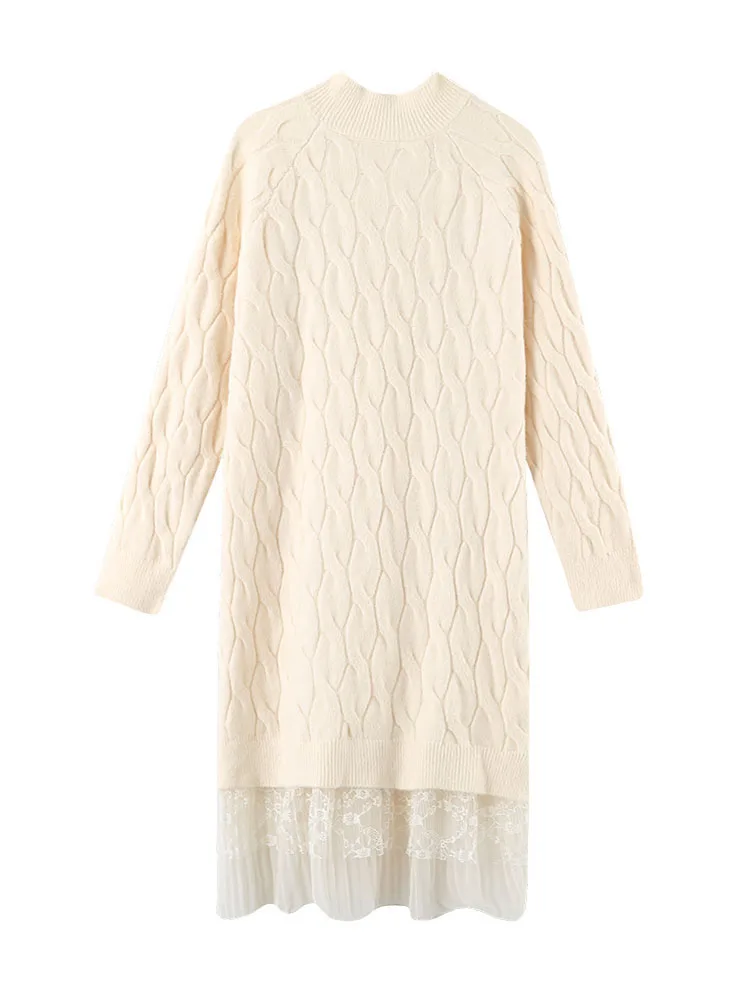 Autumn and winter women's turtleneck sweater dress mid-length over the knee loose lace stitching Korean sweater dress
Autumn and winter women's turtleneck sweater dress mid-length over the knee loose lace stitching Korean sweater dress