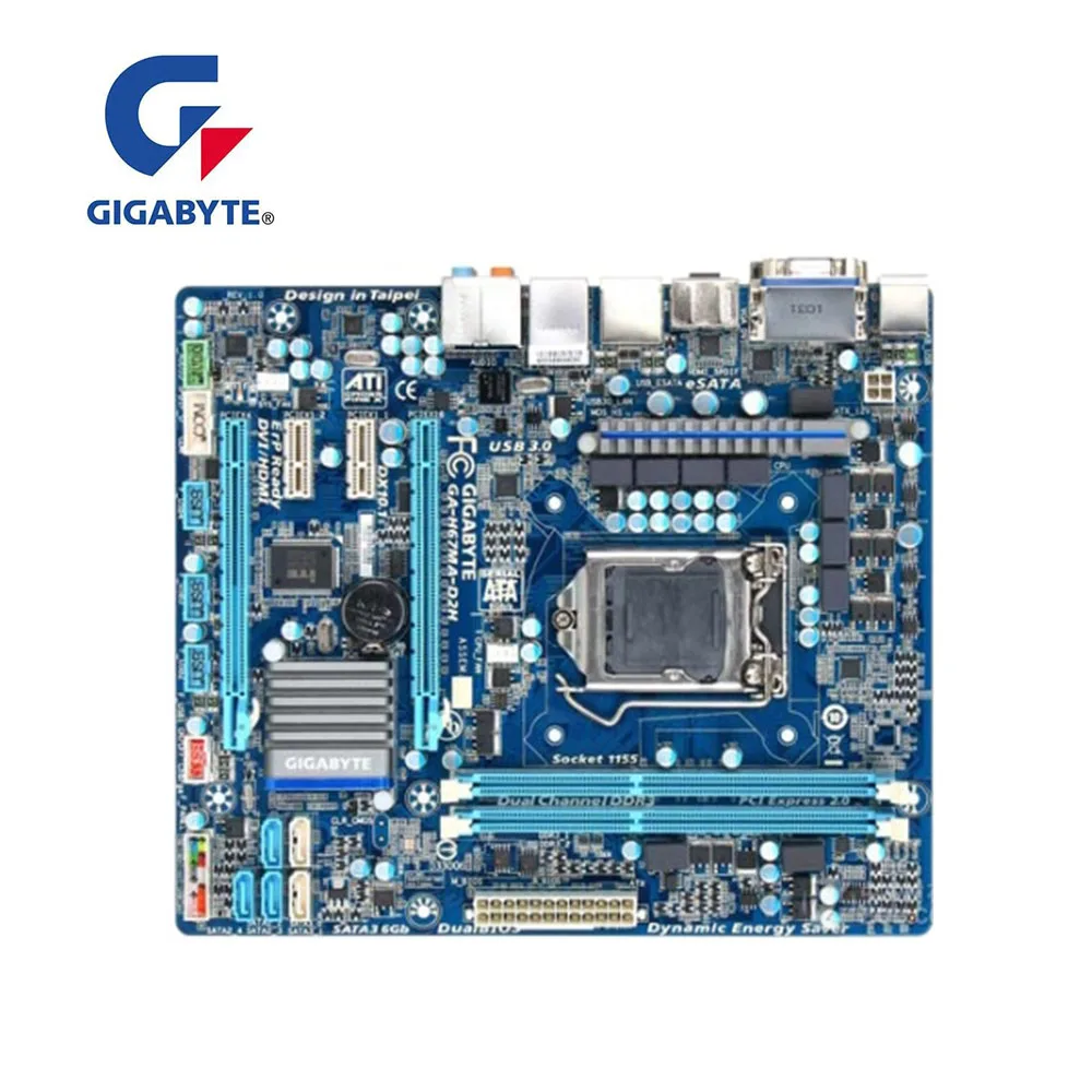Оригинальная Материнская плата Gigabyte GA H67MA D2H Desktop H67 LGA 1155 DDR3 100% полностью
