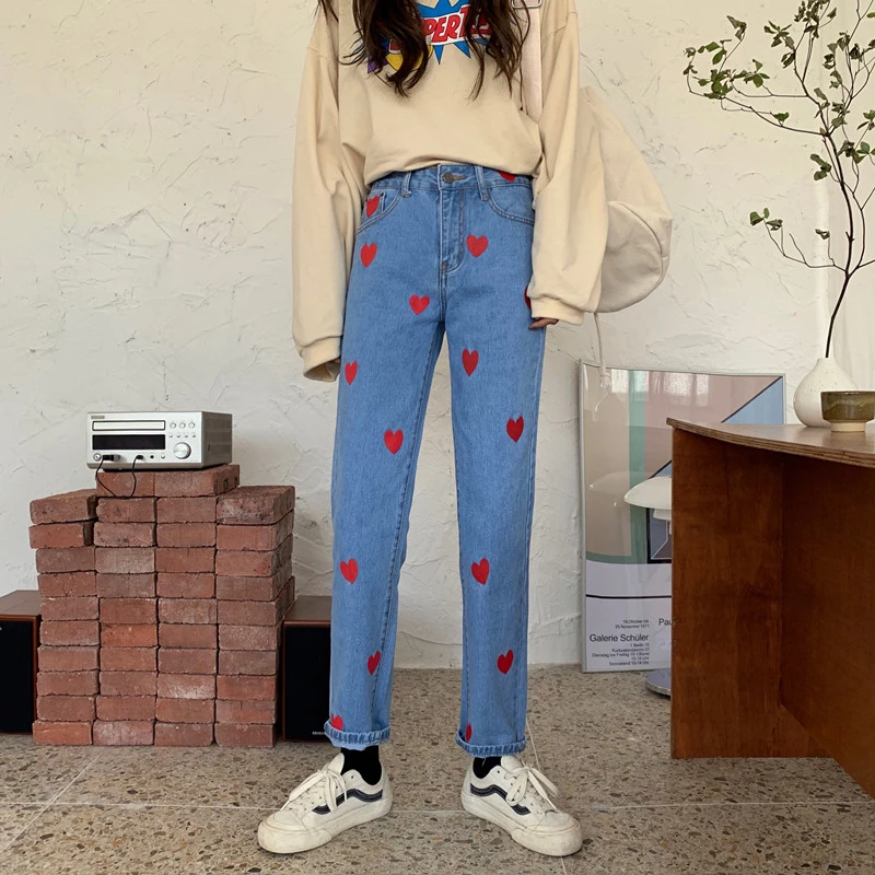 love heart stitching fashion loose denim pants truosers pocket 2021 New spring autumn Korean straight jeans women high waist
love heart stitching fashion loose denim pants truosers pocket 2021 New spring autumn Korean straight jeans women high waist
