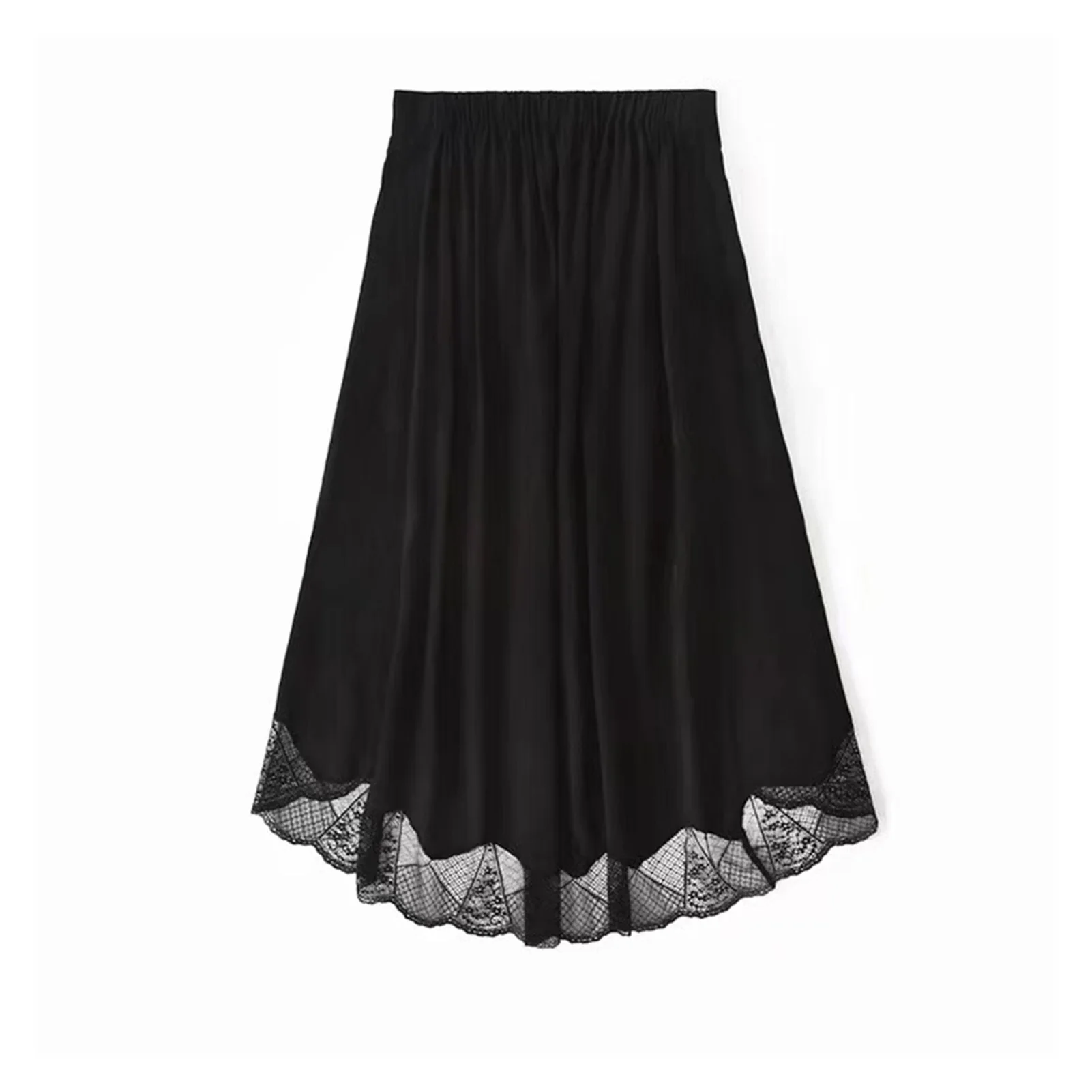 

Женская Асимметричная шелковая юбка, миди-юбка из жаккарда с кружевным подолом и поясом на резинке, весна 2021