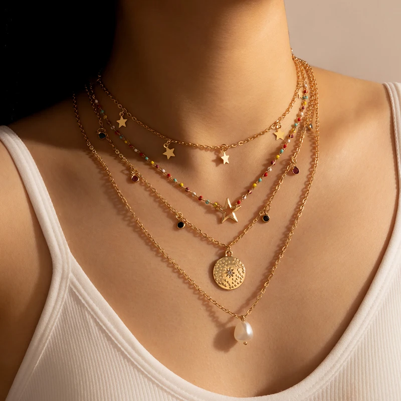 HuaTang Boho Colorful Bead Pearl Pendant Necklace for Women Multilayer Gold Coin Star Crystal Charming Choker Lady Party Jewelry
HuaTang Boho Colorful Bead Pearl Pendant Necklace for Women Multilayer Gold Coin Star Crystal Charming Choker Lady Party Jewelry