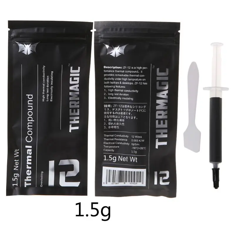ZF-12 High Performance Thermal Conductive Grease Paste 1.5g for In-tel Processor CPU GPU Cooler Cooling Fan Heatsink
ZF-12 High Performance Thermal Conductive Grease Paste 1.5g for In-tel Processor CPU GPU Cooler Cooling Fan Heatsink