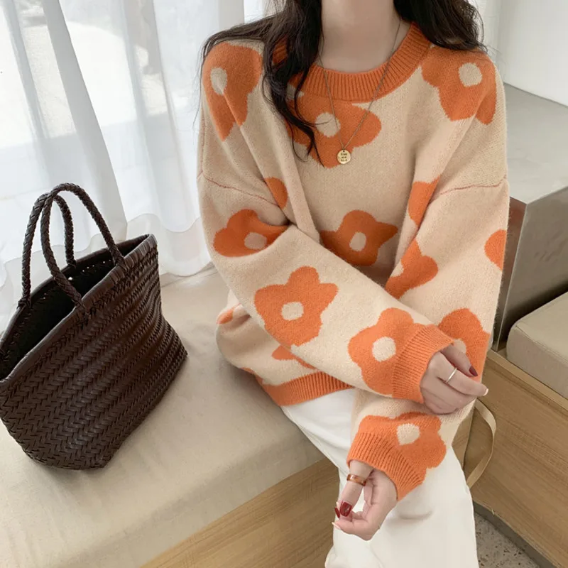 Свободный свитер с круглым вырезом, женский маленький свежий пуловер для ленивых, осень 2021, новая Корейская версия, Qn * 
Свободный свитер с круглым вырезом, женский маленький свежий пуловер для ленивых, осень 2021, новая Корейская версия, Qn *