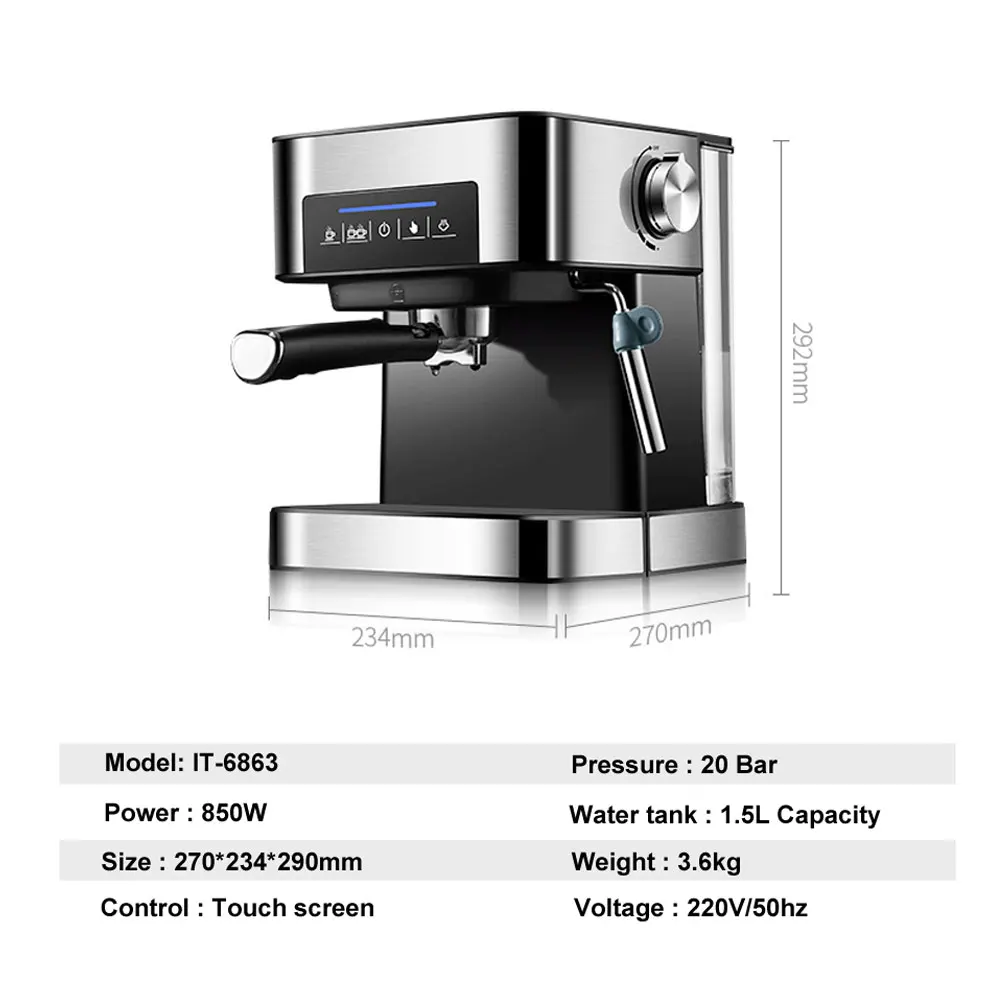 20Bar Espresso Coffee Maker Machine Semi-automatic Coffee Machine Household Italian Coffee Maker With Steam Function
20Bar Espresso Coffee Maker Machine Semi-automatic Coffee Machine Household Italian Coffee Maker With Steam Function