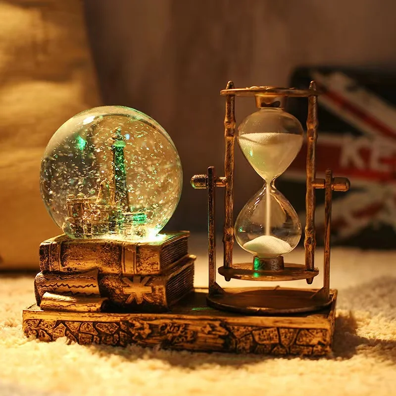 Crystal ball snowball music box hourglass timer creative furnishings retro home decoration tower girls graduation gift
Crystal ball snowball music box hourglass timer creative furnishings retro home decoration tower girls graduation gift