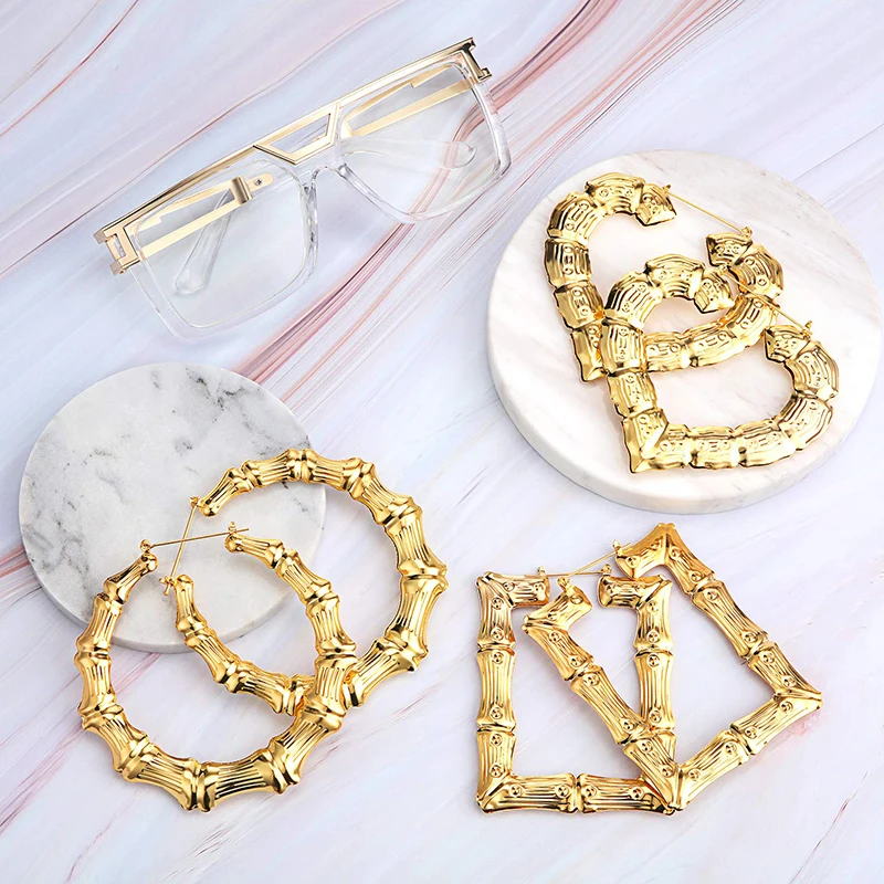 80s/90s Hip Hop Large Bamboo Hoop Earring For Women Punk Gold Hollow Casting Exaggerated Geometric Rapper Accessories Jewelry 
80s/90s Hip Hop Large Bamboo Hoop Earring For Women Punk Gold Hollow Casting Exaggerated Geometric Rapper Accessories Jewelry