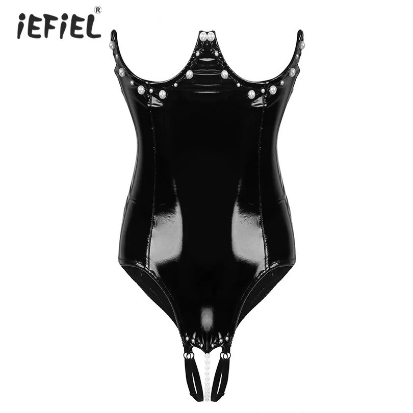 Sexy Women Lingerie One-piece Patent Leather Crotchless Bodysuit High Cut Leotard Clubwear Strapless Bodysuits Catsuit Nightwear
Sexy Women Lingerie One-piece Patent Leather Crotchless Bodysuit High Cut Leotard Clubwear Strapless Bodysuits Catsuit Nightwear