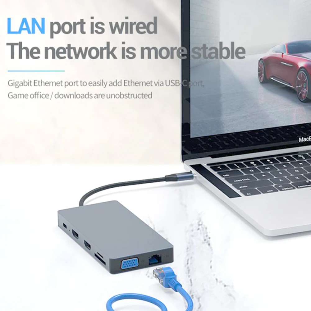 12 In 1 Multifunctional With Ethernet Data Port Portable VGA 4K Plug And Play Docking Station USB Type C Hub For Laptops 
12 In 1 Multifunctional With Ethernet Data Port Portable VGA 4K Plug And Play Docking Station USB Type C Hub For Laptops