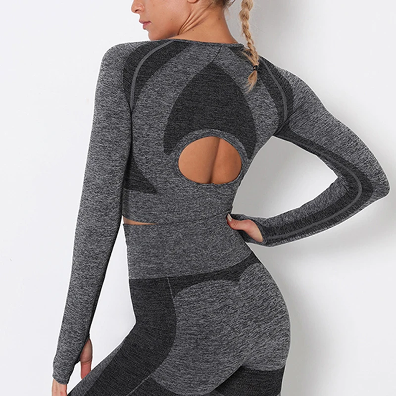 Women Sport Shirts Fitness Seamless Long Sleeve Patchwork Skinny Workout Sportswear Gym Athletic Quick Dry Tops Femme 
Women Sport Shirts Fitness Seamless Long Sleeve Patchwork Skinny Workout Sportswear Gym Athletic Quick Dry Tops Femme