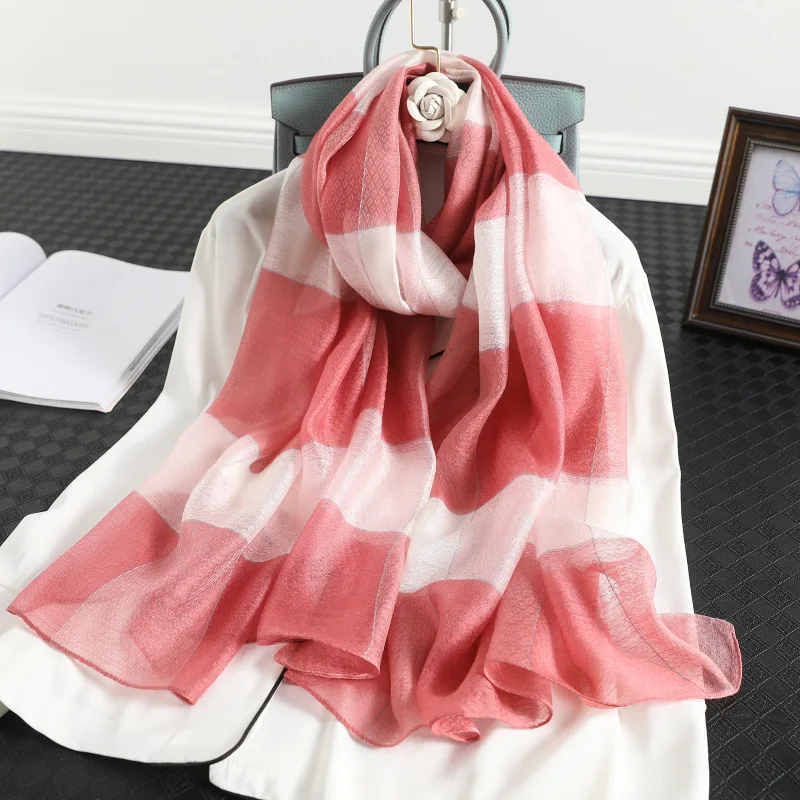 

Freeshipping Real Silk Wool Scarf For Women 2022 New Winter Scarves Shawls Hijab Wraps Pashmina Bandana Hijab Poncho Stripe