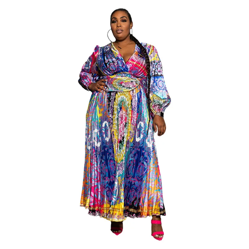 African Women's Clothing Sexy V-Neck Long-Sleeved Dress 2022 Winter Plus Size Womens Blue Printed Pleated Loose Retro Long Skirt
African Women's Clothing Sexy V-Neck Long-Sleeved Dress 2022 Winter Plus Size Womens Blue Printed Pleated Loose Retro Long Skirt