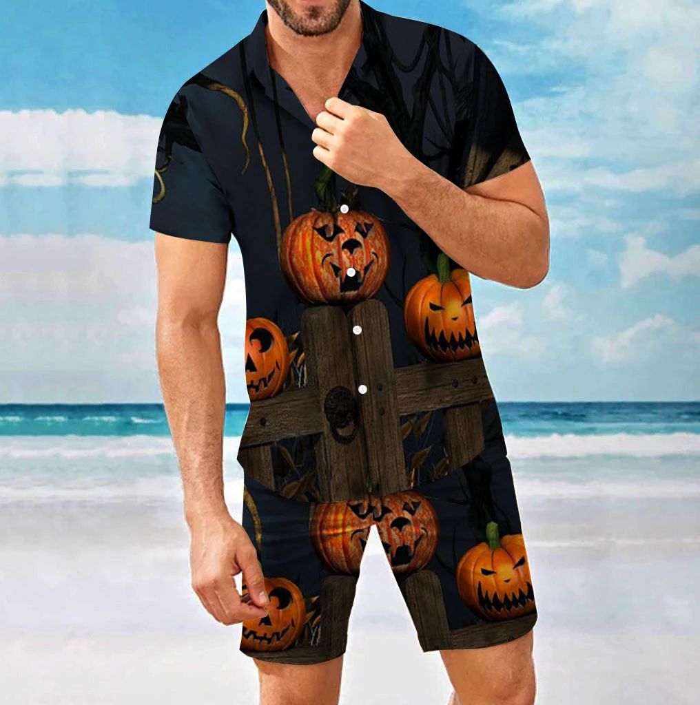 Halloween Unisex Shirt Short Sleeve Suit Cosplay Costume Summer Suit Fashion Pumpkin Print Loose Short Sleeve Shorts 2-piece Set
Halloween Unisex Shirt Short Sleeve Suit Cosplay Costume Summer Suit Fashion Pumpkin Print Loose Short Sleeve Shorts 2-piece Set