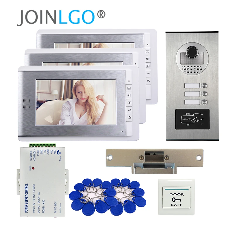 Wired 7" Video Doorbell Intercom Door Phone System RFID Access Camera for 3 House Apartment + Electric Strike Lock Free Shipping 
Wired 7" Video Doorbell Intercom Door Phone System RFID Access Camera for 3 House Apartment + Electric Strike Lock Free Shipping