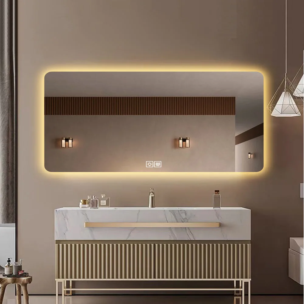

Умное косметическое зеркало для ванной со светодиодным сенсорным экраном, настенное зеркало для ванной с подсветкой, противотуманное зерк...