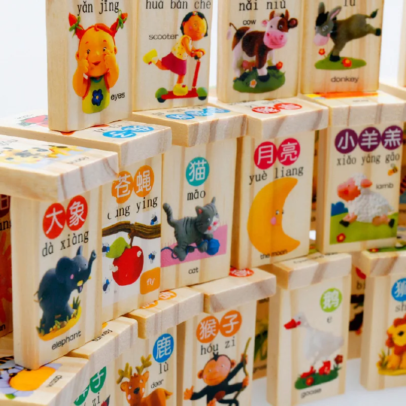 100 Pieces Wooden Domino Building Blocks Game Toy Children Bilingual Language Learning Animals Colors Shapes Cognition
100 Pieces Wooden Domino Building Blocks Game Toy Children Bilingual Language Learning Animals Colors Shapes Cognition