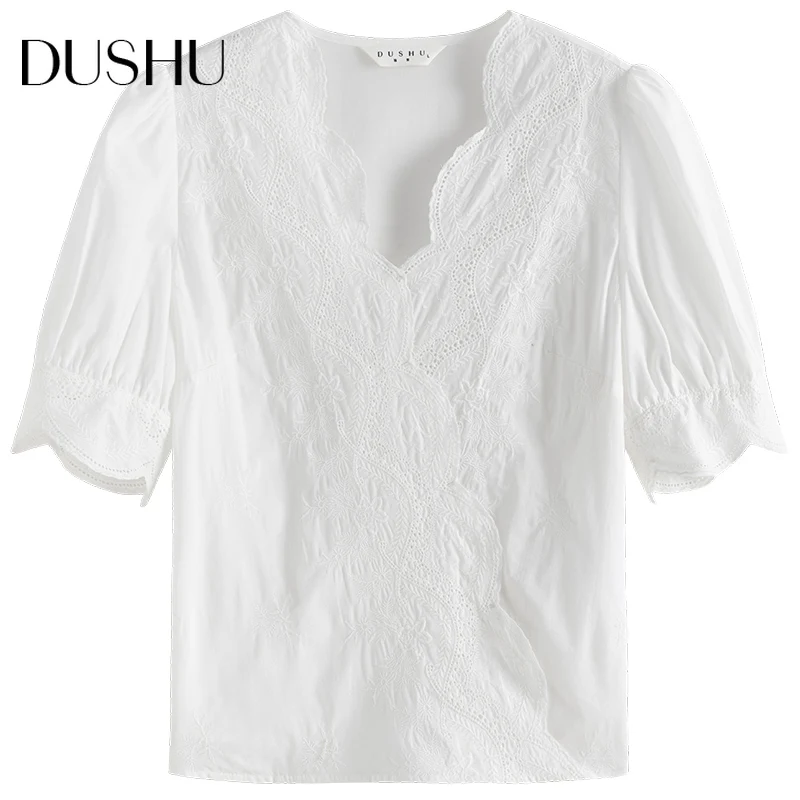 DUSHU Embroidery floral vintage white blosue shirt Women puff sleeve summer plus size elegant shirt Female hollow out sexy top
DUSHU Embroidery floral vintage white blosue shirt Women puff sleeve summer plus size elegant shirt Female hollow out sexy top