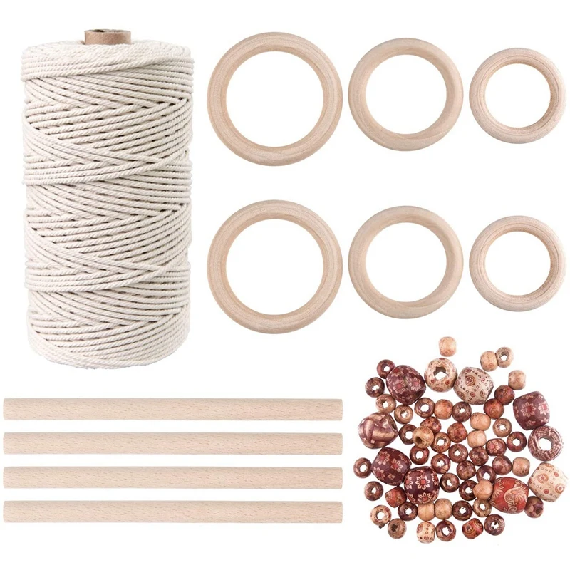 3mm Natural Macrame Cord with 60 Pcs Wood Beads 6Pcs Wood Ring and 4Pcs Wooden Stick for Crafts,DIY Plant Hangers
3mm Natural Macrame Cord with 60 Pcs Wood Beads 6Pcs Wood Ring and 4Pcs Wooden Stick for Crafts,DIY Plant Hangers