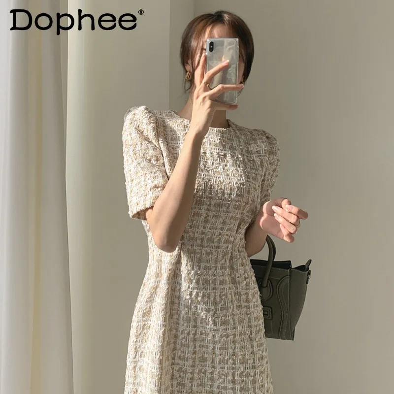 French Style Elegant Retro Dress Round Neck Puff Sleeve A- Line Dress Women's Waist Slimming Short Dress Graceful Plaid Dress
French Style Elegant Retro Dress Round Neck Puff Sleeve A- Line Dress Women's Waist Slimming Short Dress Graceful Plaid Dress