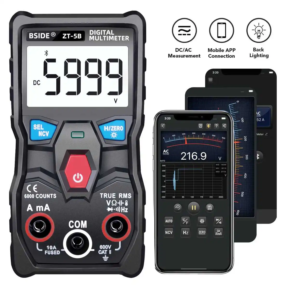 Digital Clamp Meter BSIDE ZT-5B DC/AC Wireless Technology Smart multimeter True RMS with Flashlight
Digital Clamp Meter BSIDE ZT-5B DC/AC Wireless Technology Smart multimeter True RMS with Flashlight