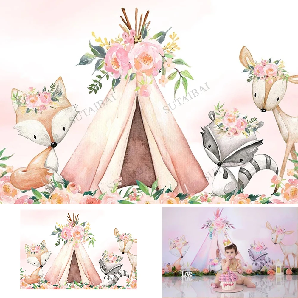 Woodland Safari Backdrop Birthday Party Girl Baby Shower Banner Pink Flowers Watercolor Wild Animal Tent Background Photo Studio
Woodland Safari Backdrop Birthday Party Girl Baby Shower Banner Pink Flowers Watercolor Wild Animal Tent Background Photo Studio