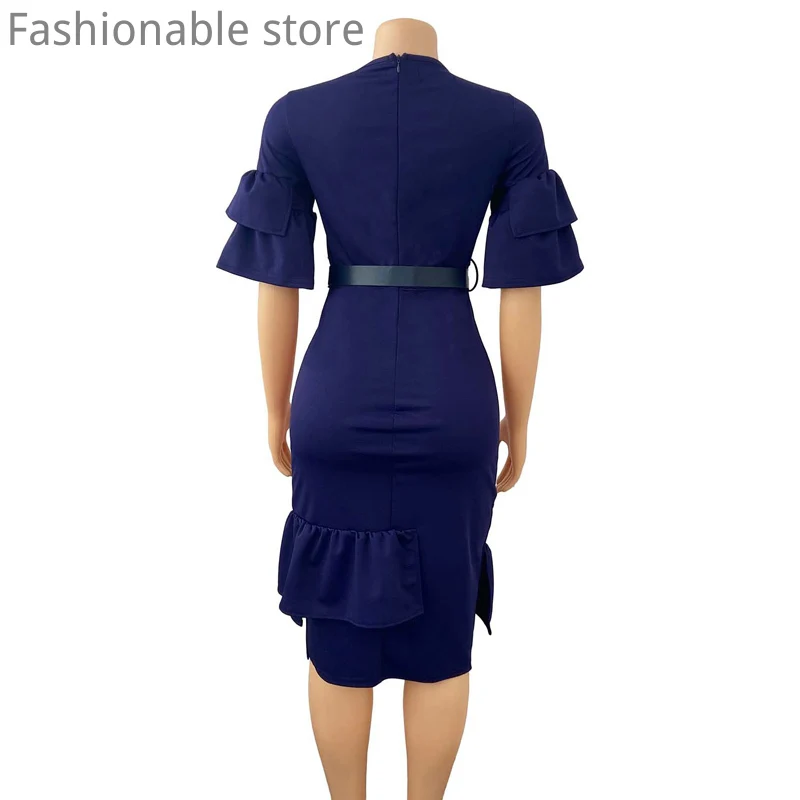 Women Solid Color O-Neck Ruffles Design Slim Short Sleeve Asymmetry Dress With Belt
Women Solid Color O-Neck Ruffles Design Slim Short Sleeve Asymmetry Dress With Belt