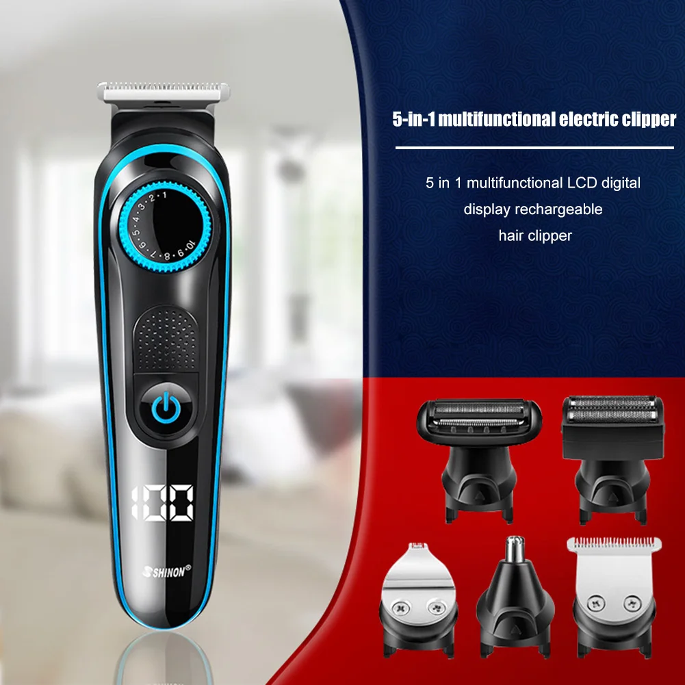 5 in 1 LCD Hair Trimmer Household Electric Hair Clippers Nose Hair Cutter USB Rechargeable Electric Beard Trimmer Hair Cutting
5 in 1 LCD Hair Trimmer Household Electric Hair Clippers Nose Hair Cutter USB Rechargeable Electric Beard Trimmer Hair Cutting