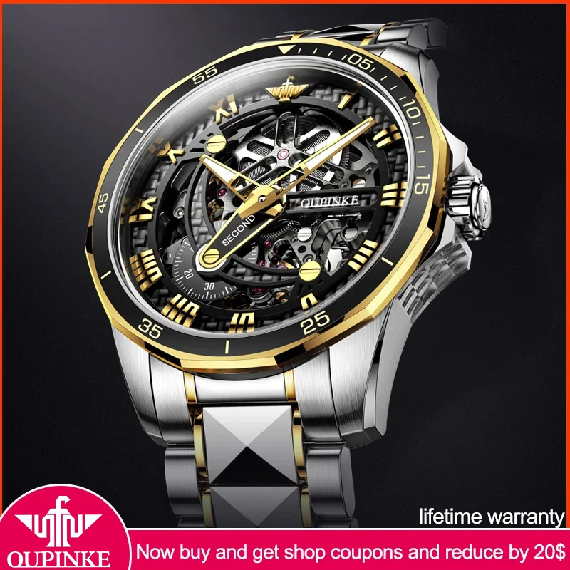 Top Brand OUPINKE Luxury Men's Mechanical Wristwatch Automatic Watch Men Classic Skeleton tungsten steel Sapphire Waterproof 
Top Brand OUPINKE Luxury Men's Mechanical Wristwatch Automatic Watch Men Classic Skeleton tungsten steel Sapphire Waterproof