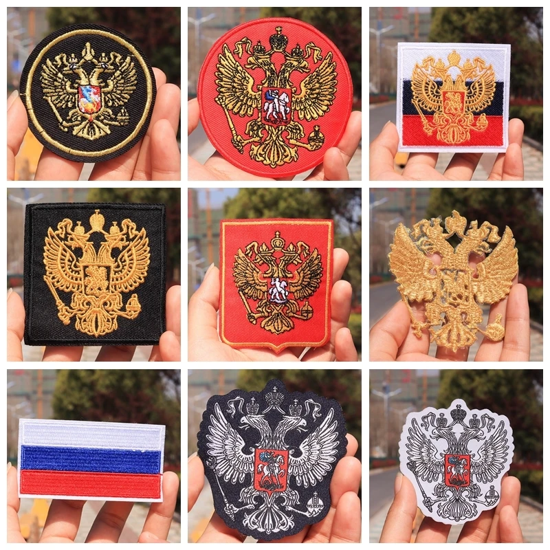 

Cheap suits Different styles Russian Flag National Emblem Patches Iron On Thin Coat Eagle Embroidery Clothing Accessories