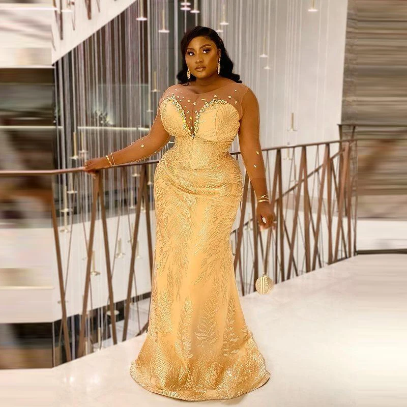 Illusion Long Sleeves Mermaid Evening Dresses With Beads Crystals PlUS Size Prom Dress For African Women Aso Ebi Gowns For Girls
Illusion Long Sleeves Mermaid Evening Dresses With Beads Crystals PlUS Size Prom Dress For African Women Aso Ebi Gowns For Girls