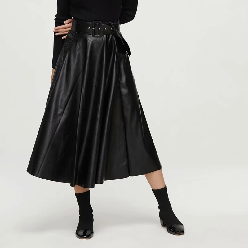 Pu Faux Leather Black Midi Skirts Women Slim High Waist Zipper Large Hem Skirt With Belt Autumn Nice Ladies Stylish Streetwear
Pu Faux Leather Black Midi Skirts Women Slim High Waist Zipper Large Hem Skirt With Belt Autumn Nice Ladies Stylish Streetwear
