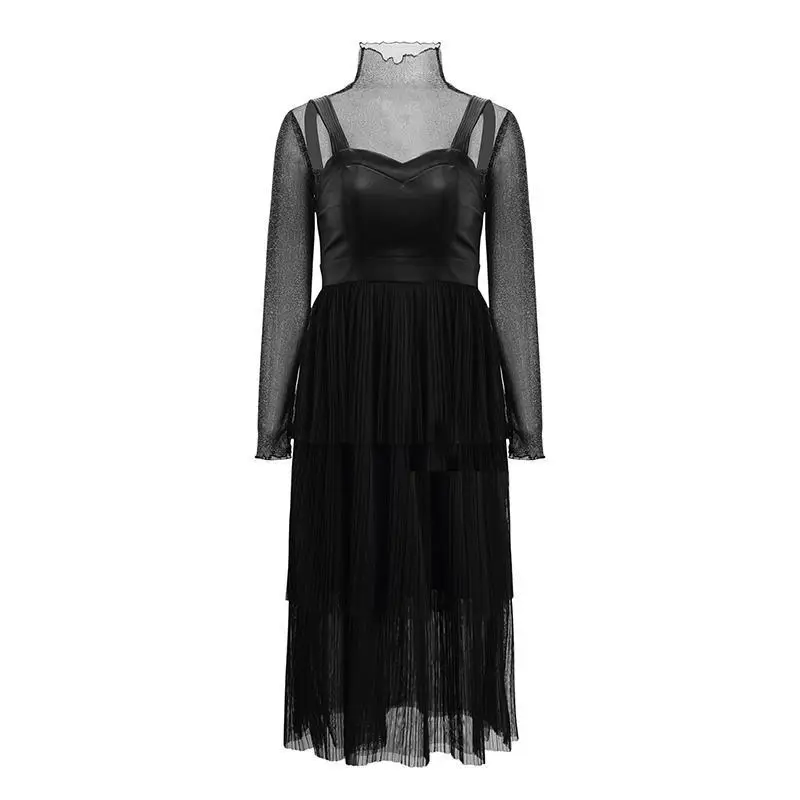 2019 Autumn Mesh Patchwork Sexy Party Dress Women Stand Black Sheer Dress Women Strapless PU Leather Dinner Dress Plus Size Robe 
2019 Autumn Mesh Patchwork Sexy Party Dress Women Stand Black Sheer Dress Women Strapless PU Leather Dinner Dress Plus Size Robe
