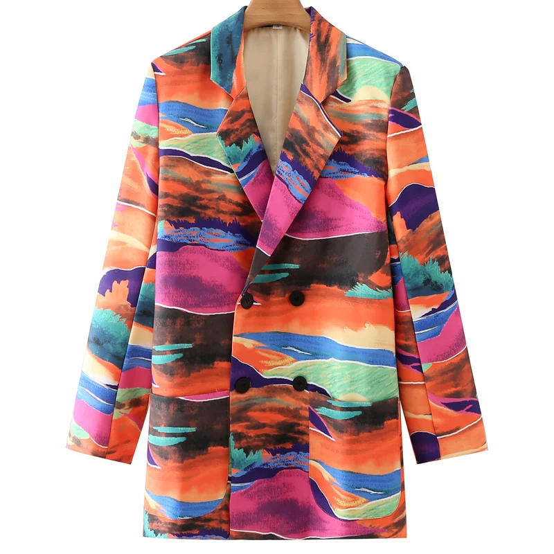 Women Multi Color Print Double Breasted Blazer Autumn Notched Collar Long Sleeve Loose Jacket Coat Fashion Spring 2021 Blazers 
Women Multi Color Print Double Breasted Blazer Autumn Notched Collar Long Sleeve Loose Jacket Coat Fashion Spring 2021 Blazers