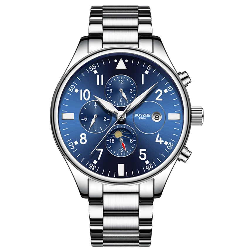 Fashion Men Sports Mechanical Watch Multi-function Luminous Military Wristwatch Mens Business Stainless Steel Clock Relogio