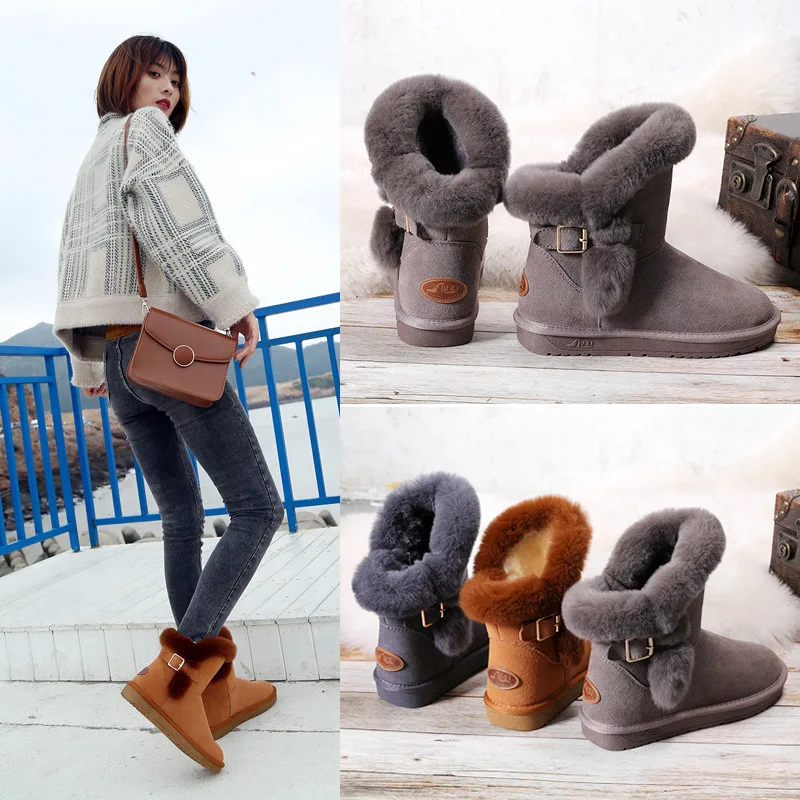 Ladies Mid-tube Rabbit Fur Snow Boots 2021 Cowhide Thickened Winter Cold and Warm Student Comfortable Belt Buckle Cotton Boots
Ladies Mid-tube Rabbit Fur Snow Boots 2021 Cowhide Thickened Winter Cold and Warm Student Comfortable Belt Buckle Cotton Boots