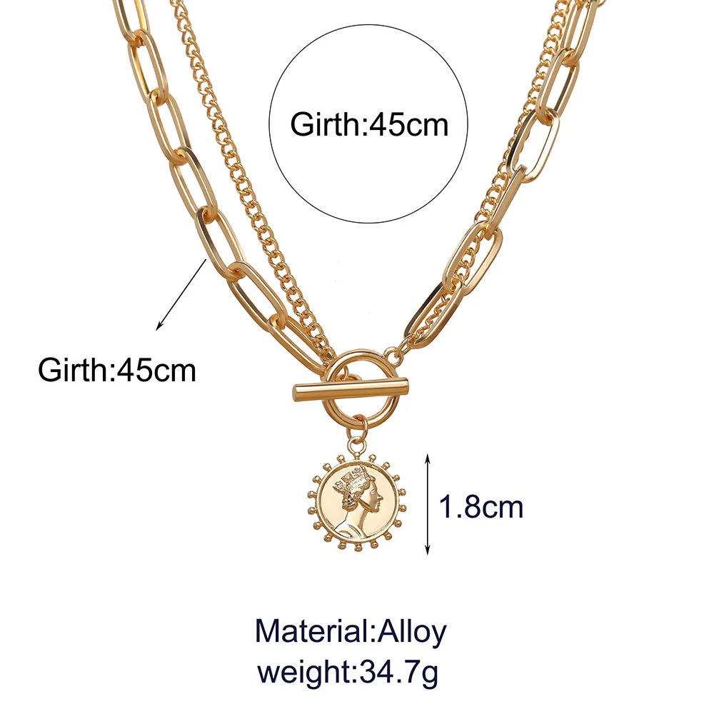 Vintage Multi-layer Coin Chain Choker Necklace for Women Gold Silver Color Fashion Portrait Chunky Chain Necklaces Jewelry
Vintage Multi-layer Coin Chain Choker Necklace for Women Gold Silver Color Fashion Portrait Chunky Chain Necklaces Jewelry