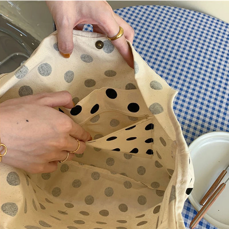 Women Shopping Bags Dot Canvas Simple Sweet Female ECO Reusable Flap-bag Single-shoulder Chic Book-bags Paneled Japanese Style
Women Shopping Bags Dot Canvas Simple Sweet Female ECO Reusable Flap-bag Single-shoulder Chic Book-bags Paneled Japanese Style