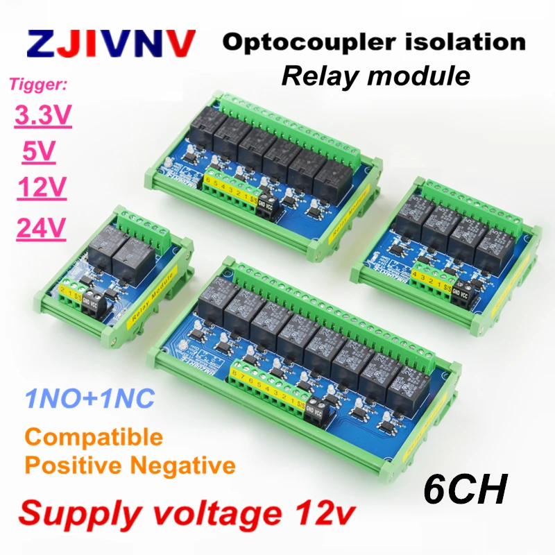 

DC 12v 6 channels Optocoupler isolation Relay Interface Module tigger voltage 3.3V 5V 12v 24V PLC Signal Amplification Board