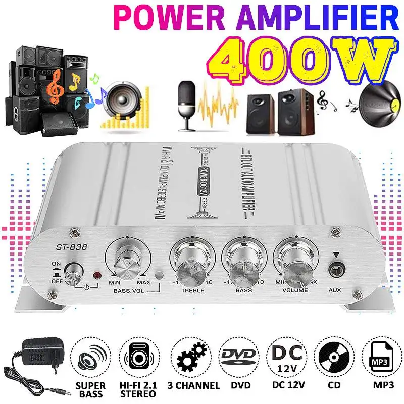 3CH 20W*2+40W Mini Digital Car Power Amplifier Subwoofer Hi-Fi MP3 MP4 Stereo Booster DVD Car Home BASS Audio Player Class D
3CH 20W*2+40W Mini Digital Car Power Amplifier Subwoofer Hi-Fi MP3 MP4 Stereo Booster DVD Car Home BASS Audio Player Class D