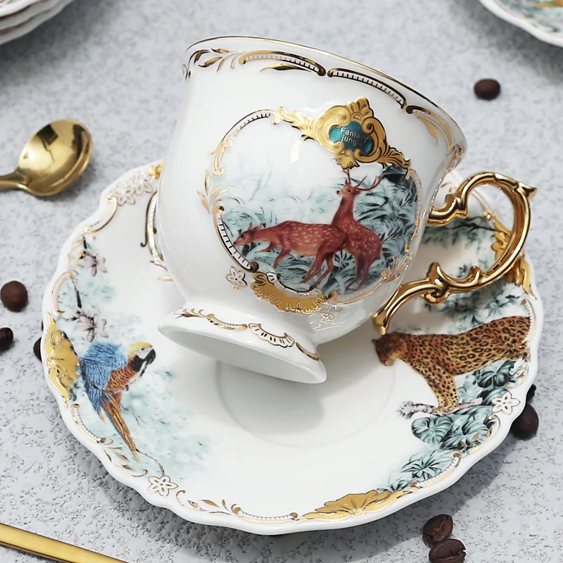 Ceramic coffee cup set jungle animal saucer bird monkey shape gold bone China tea
Ceramic coffee cup set jungle animal saucer bird monkey shape gold bone China tea